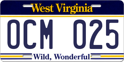 WV license plate OCM025