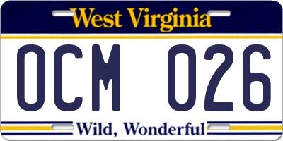 WV license plate OCM026