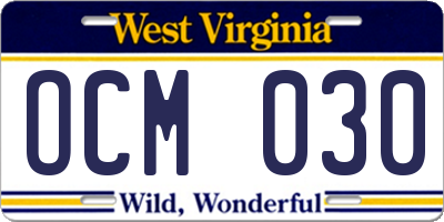 WV license plate OCM030