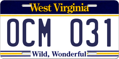 WV license plate OCM031