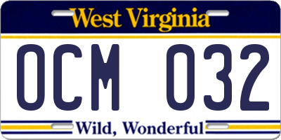 WV license plate OCM032