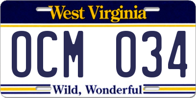 WV license plate OCM034