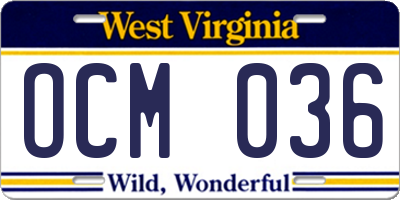 WV license plate OCM036