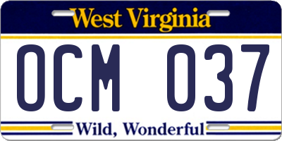 WV license plate OCM037
