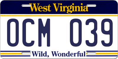 WV license plate OCM039