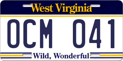 WV license plate OCM041