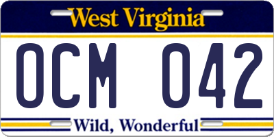 WV license plate OCM042
