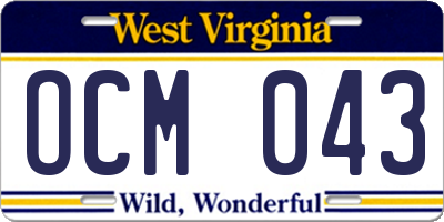 WV license plate OCM043