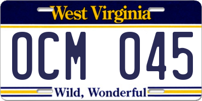 WV license plate OCM045
