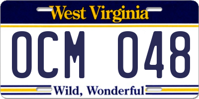 WV license plate OCM048