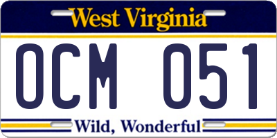 WV license plate OCM051