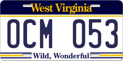 WV license plate OCM053