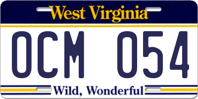 WV license plate OCM054