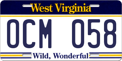 WV license plate OCM058