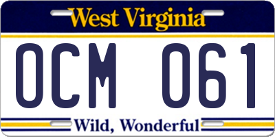 WV license plate OCM061