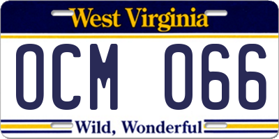 WV license plate OCM066