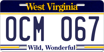 WV license plate OCM067