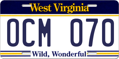 WV license plate OCM070