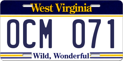 WV license plate OCM071