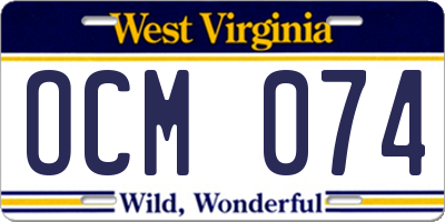 WV license plate OCM074