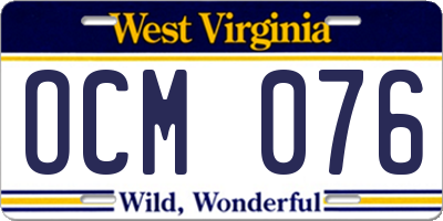 WV license plate OCM076