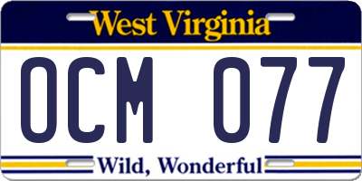 WV license plate OCM077