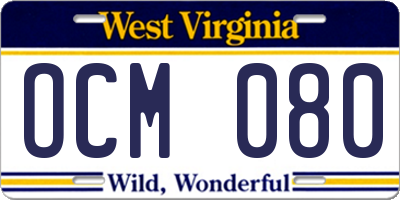 WV license plate OCM080