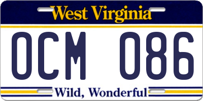 WV license plate OCM086