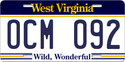 WV license plate OCM092