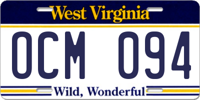 WV license plate OCM094