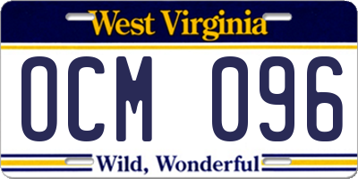 WV license plate OCM096