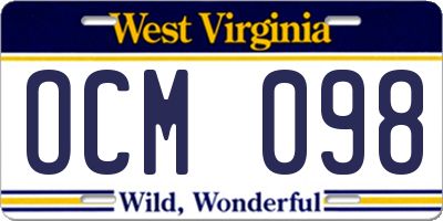WV license plate OCM098