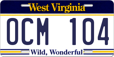 WV license plate OCM104