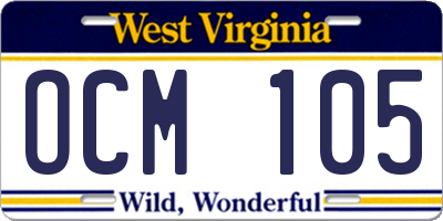 WV license plate OCM105