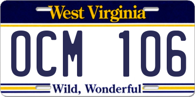 WV license plate OCM106
