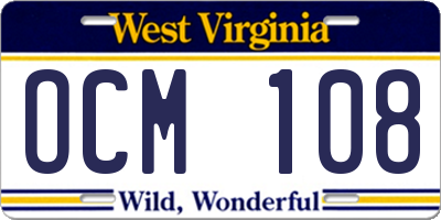 WV license plate OCM108