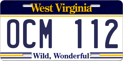 WV license plate OCM112