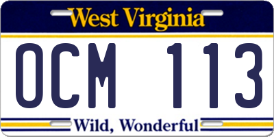WV license plate OCM113
