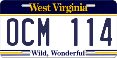 WV license plate OCM114