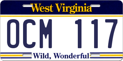 WV license plate OCM117