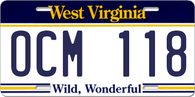 WV license plate OCM118