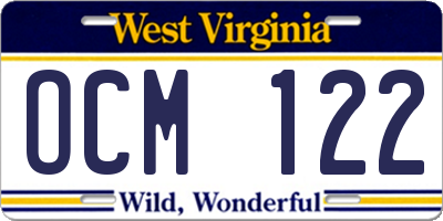 WV license plate OCM122