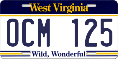 WV license plate OCM125