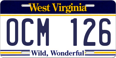 WV license plate OCM126