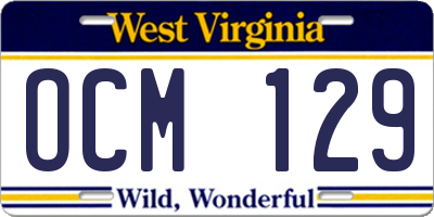 WV license plate OCM129