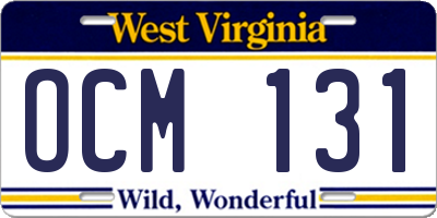 WV license plate OCM131