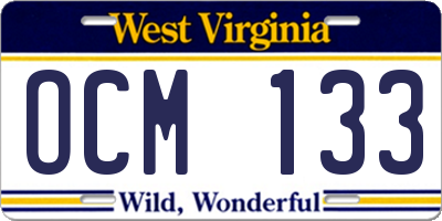 WV license plate OCM133