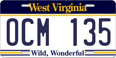 WV license plate OCM135
