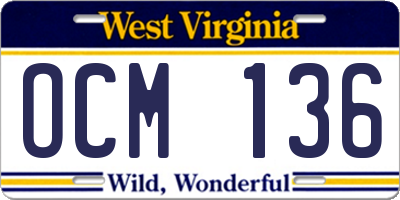 WV license plate OCM136