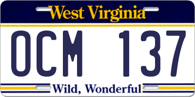 WV license plate OCM137